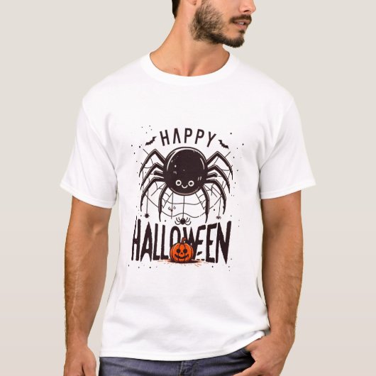 おもしろいのくもの巣:ハッピーハローウィンとスパイダー Tシャツ (正面)