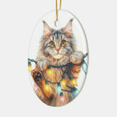 おもしろいのぶら下がった猫がクリスマスをいけな定義 セラミックオーナメント (左)