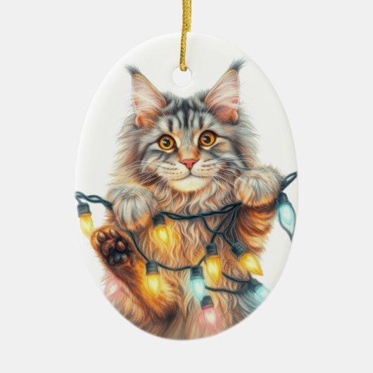 おもしろいのぶら下がった猫がクリスマスをいけな定義 セラミックオーナメント (正面)