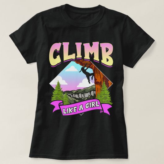 おもしろいのようにガールロック登山ボルダリングCliに登る Tシャツ (デザイン正面)