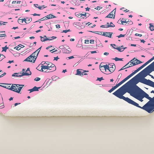 おもしろいのアイスホッケーのギアのピンク海軍および白写真 シェルパブランケット (3/4)