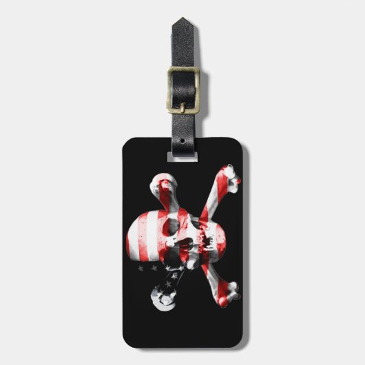 おもしろいのアメリカの海賊スカルの名前をカスタムするおよび住所 ラゲッジタグ (正面縦)