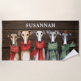 おもしろいのウィペットとグリーンハウンドズマフス ビーチタオル