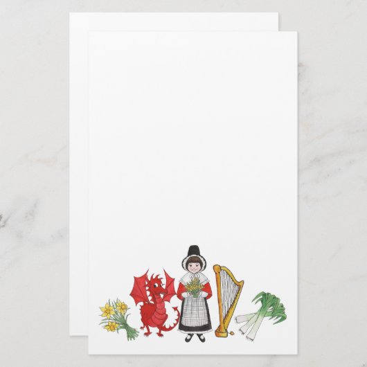 おもしろいのウェルシュの衣装とブルーのメモ用紙の装飾 便箋 (正面/裏面)