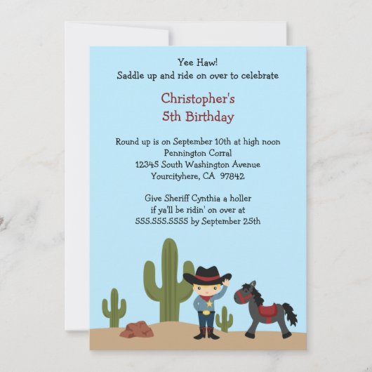 おもしろいのカウボーイの西部の男の子の誕生日のパーティの招待状 招待状 (正面)