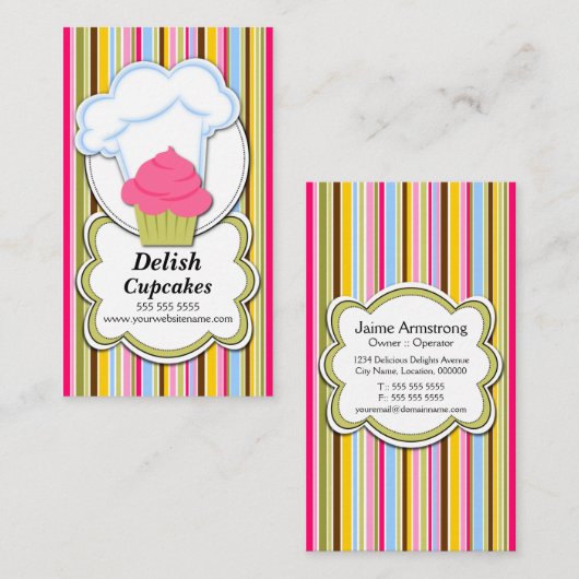 おもしろいのカップケーキ及びパン屋の帽子 名刺 (正面/裏面)