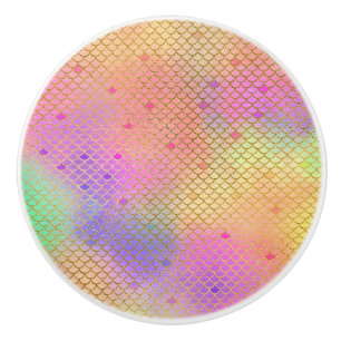 おもしろいのカラフルでグラデーションなパステル調の人魚パターン セラミックノブ