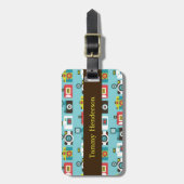おもしろいのカラフルなレトロのLomoのカメラパターン(青い) ラゲッジタグ (正面縦)