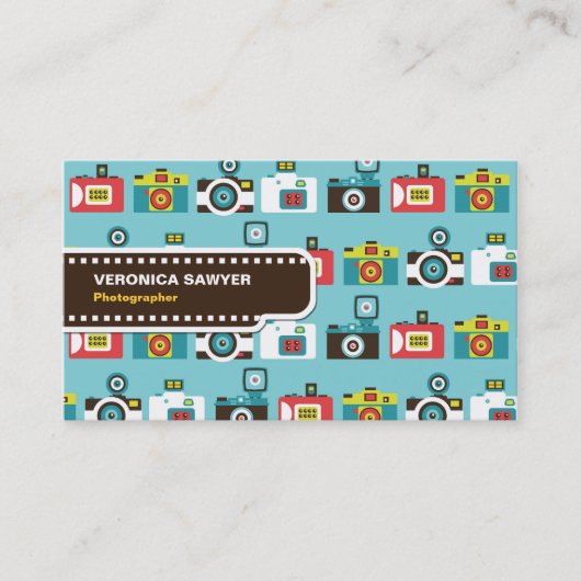 おもしろいのカラフルなレトロのLomoのカメラパターン(青い) 名刺 (正面)