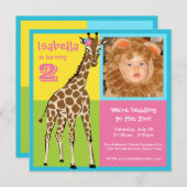 おもしろいのカラフルな小さな女の子のキリンの写真の招待状 招待状 (正面/裏面)