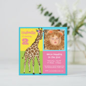 おもしろいのカラフルな小さな女の子のキリンの写真の招待状 招待状 (スタンド正面)