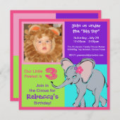 おもしろいのカラフルな小さな女の子象の写真の招待状 招待状 (正面/裏面)