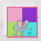 おもしろいのカラフルな小さな女の子象の写真の招待状 招待状 (裏面)