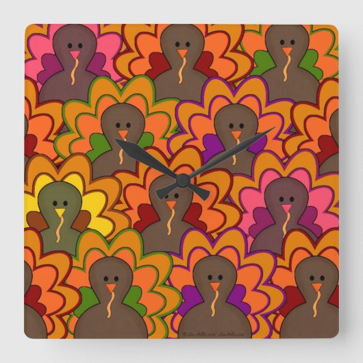 おもしろいのカラフルな感謝祭の七面鳥 スクエア壁時計 (正面)