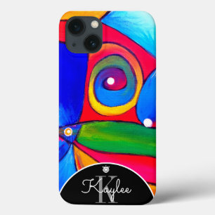 おもしろいのカラフルの抽象芸術Boho Monogram BHKatalinの芸術 iPhone 13ケース