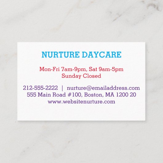 おもしろいのカラフルの託児所 名刺 (裏面)