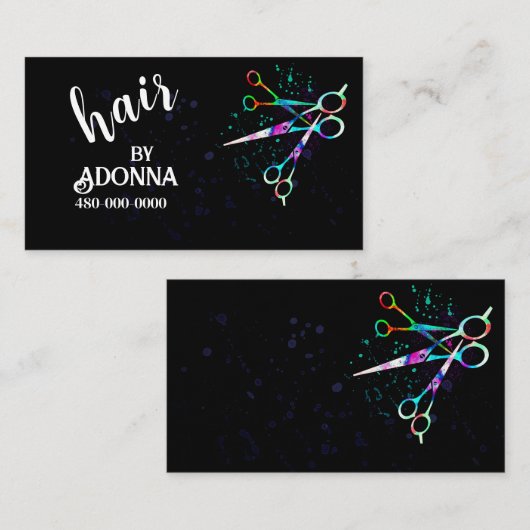おもしろいのカラフルハサミのアートの黒はっきりした色 名刺 (正面/裏面)