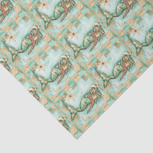 おもしろいのクリスマスの人魚のサンタのBeachy青い水 薄葉紙 (詳細)