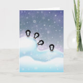 おもしろいのクリスマスカードを持っているペンギン シーズンカード (正面)