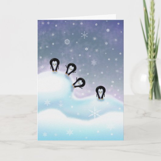 おもしろいのクリスマスカードを持っているペンギン シーズンカード (正面)