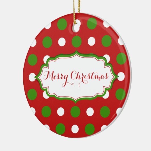 おもしろいのクリスマスグリーンと赤の白水玉模様 セラミックオーナメント (左)