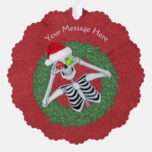 おもしろいのクリスマススケルトン保持オーナメントのリース オーナメントカード (裏面)