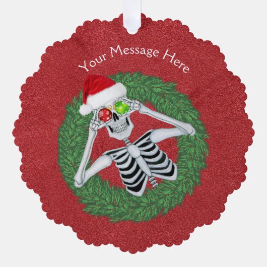 おもしろいのクリスマススケルトン保持オーナメントのリース オーナメントカード (正面)