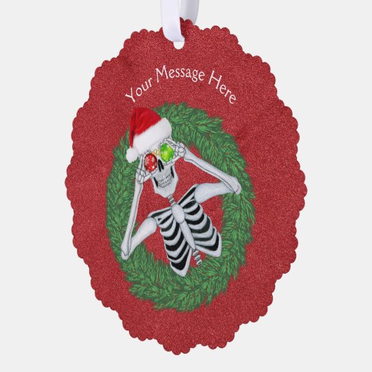 おもしろいのクリスマススケルトン保持オーナメントのリース オーナメントカード (左)