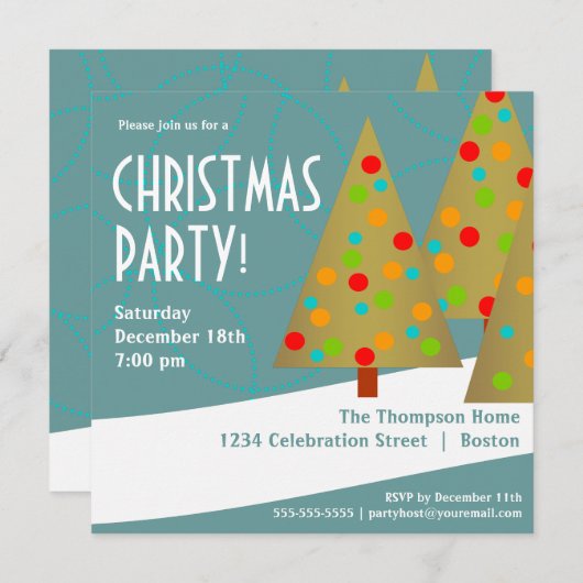 おもしろいのクリスマスツリーのトリオの休日のパーティの招待状 招待状 (正面/裏面)