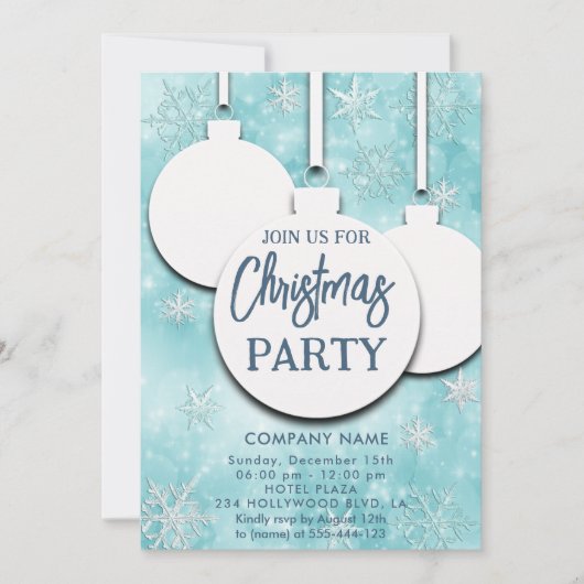 おもしろいのクリスマスボール雪の結晶ホリデーパーティー 招待状 (正面)