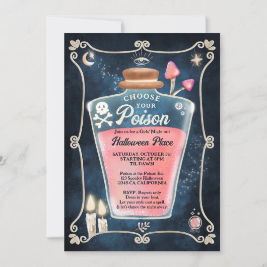 おもしろいのゴシック様式のピンクの毒ハロウィーンの女の子の夜 招待状 (正面)