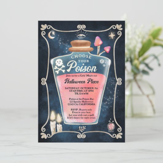 おもしろいのゴシック様式のピンクの毒ハロウィーンの女の子の夜 招待状 (スタンド正面)