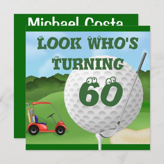 おもしろいのゴルフ第60誕生日の招待状のテンプレート 招待状 (正面/裏面)