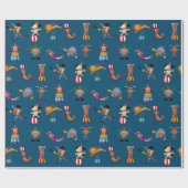 おもしろいのサーカスのパーティーは漫画パターン青行動します ラッピングペーパー (フラット)