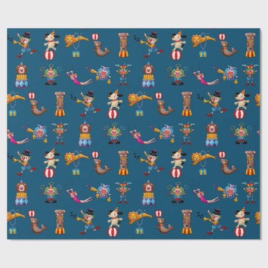 おもしろいのサーカスのパーティーは漫画パターン青行動します ラッピングペーパー (フラット)