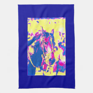 おもしろいのシアトルのたくさんの純血種の競馬馬の水彩画 キッチンタオル