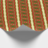 おもしろいのシックな金ゴールドの赤いマゼンタの緑のクリスマスは縞で飾ります ラッピングペーパー (角)