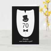 おもしろいのシルクハットのフォーマルな第70誕生日の挨拶状 カード (黄色い花)