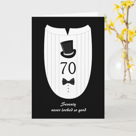 おもしろいのシルクハットのフォーマルな第70誕生日の挨拶状 カード (黄色い花)