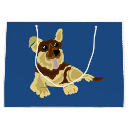 おもしろいのジャーマン・シェパード犬の芸術のデザイン ラージペーパーバッグ