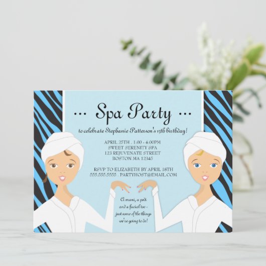 おもしろいのスパの女の子の誕生日のスパのパーティの招待状|のシマウマ 招待状 (スタンド正面)