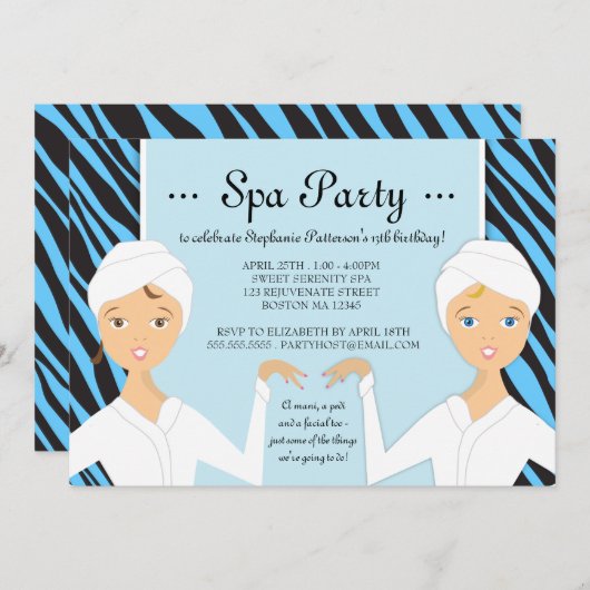 おもしろいのスパの女の子の誕生日のスパのパーティの招待状|のシマウマ 招待状 (正面/裏面)