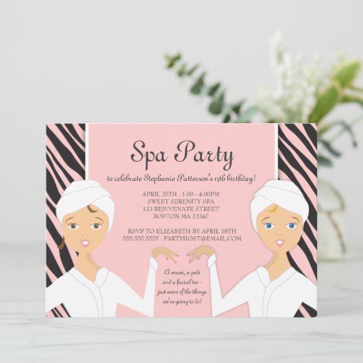 おもしろいのスパの女の子の誕生日のスパのパーティの招待状|のシマウマ 招待状 (スタンド正面)