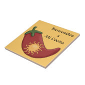 おもしろいのスペインので熱く赤いチリのコショウの台所歓迎 タイル (側面)