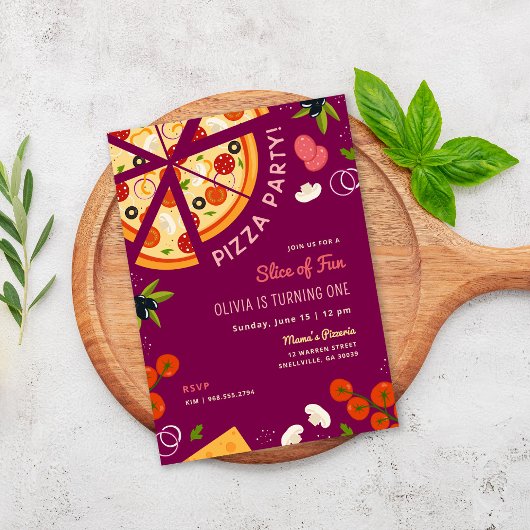 おもしろいのスライス1番目の誕生日ピザパーティー 招待状