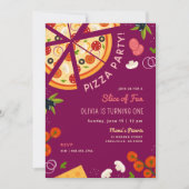おもしろいのスライス1番目の誕生日ピザパーティー 招待状 (正面)