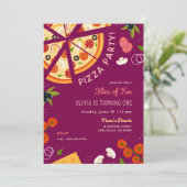 おもしろいのスライス1番目の誕生日ピザパーティー 招待状 (スタンド正面)