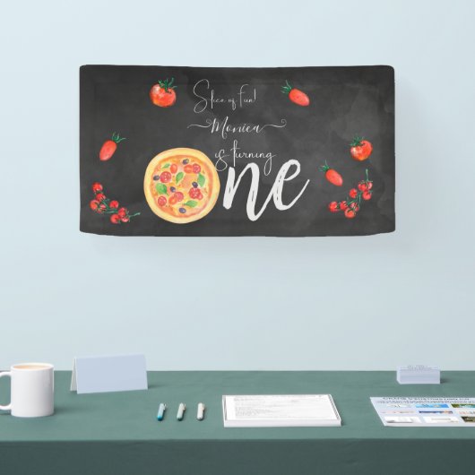 おもしろいのスライス、最初のピザ誕生日 横断幕 (トレードショー)