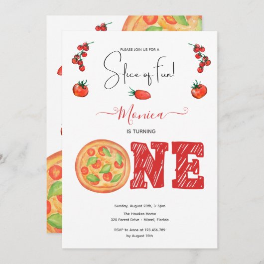 おもしろいのスライス、最初の誕生日 招待状 (正面/裏面)