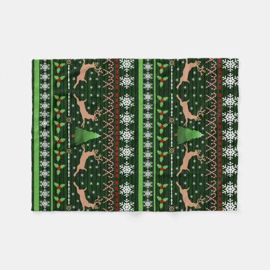 おもしろいのトナカイのクリスマスのセーター フリースブランケット (正面(横))